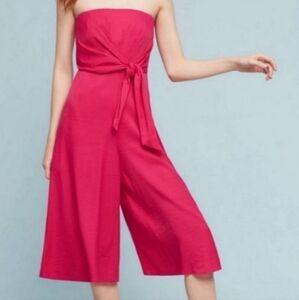 Anthropologie Maeve Pink Jumpsuit Strapless Wide Leg Size 4P